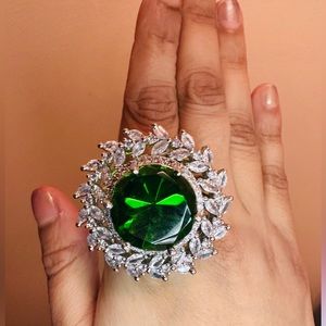 Green Emerald Diamonds Statement Ring